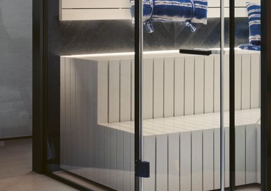 Geïsoleerde glazen pui sauna GESA