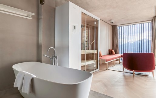 Het Miramonti Boutique Hotel richt zich op moderne architectuur - en op de Sauna S1 en suite sauna.